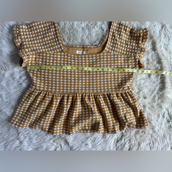 Madewell Gingham Knit Ruffle-Hem Top Yellow Mustard Plaid Peplum Size L - Picture 12 of 15
